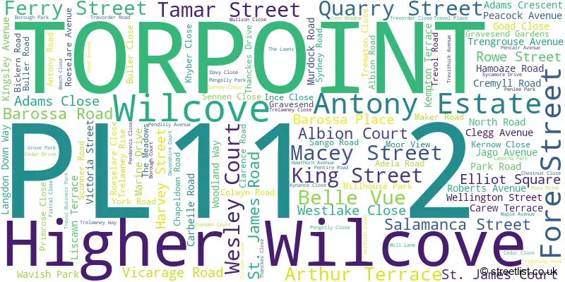 A word cloud for the PL11 2 postcode